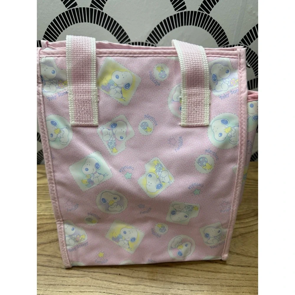 Vtg Peanuts Baby Snoopy Light Pink White Diaper Bottle‎ Bag Vinyl Clean 11